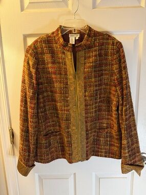 Coldwater Creek Multicolor Tweed Jacket with Paisley Trim
